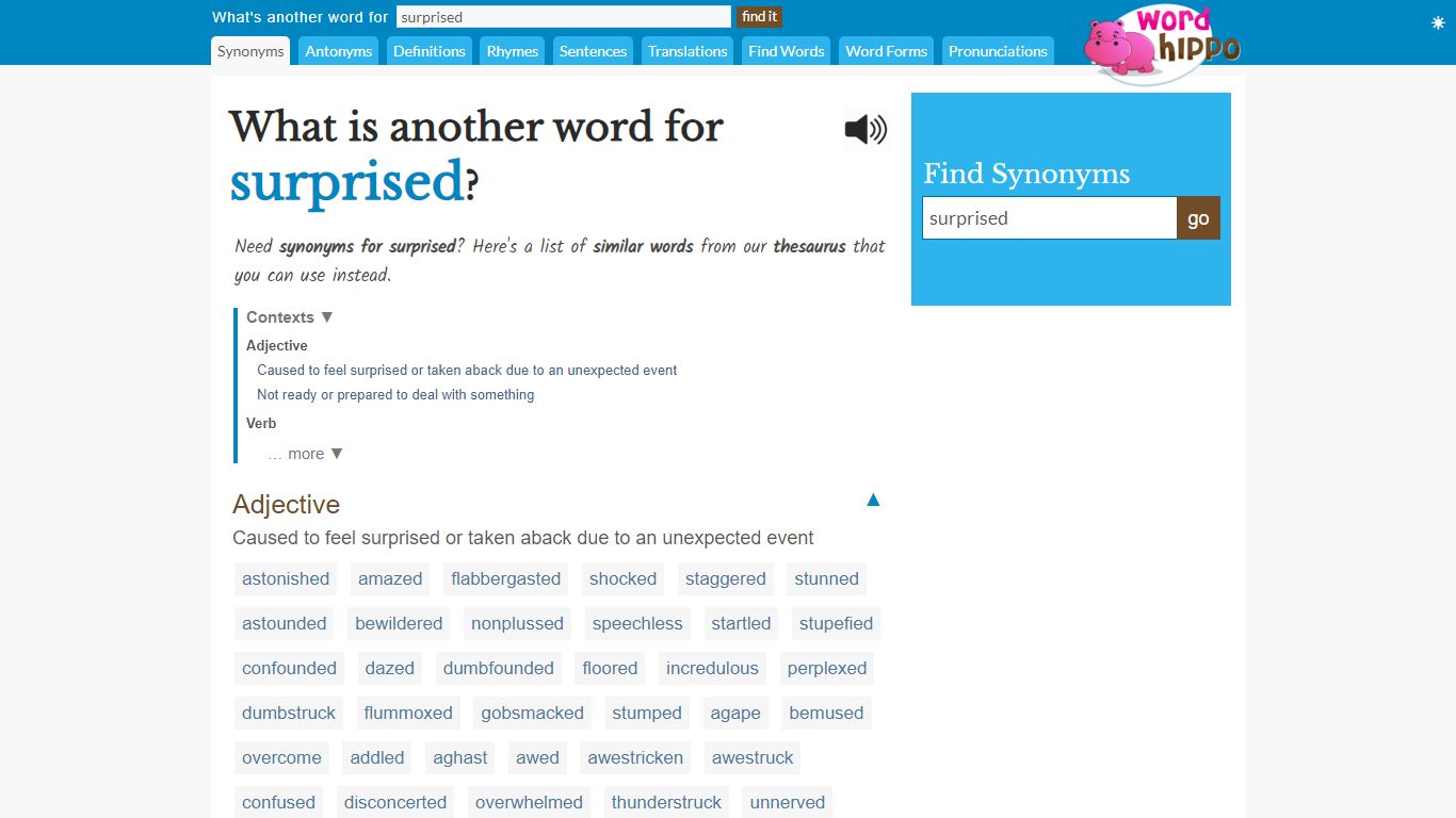 What is another word for surprised - WordHippo